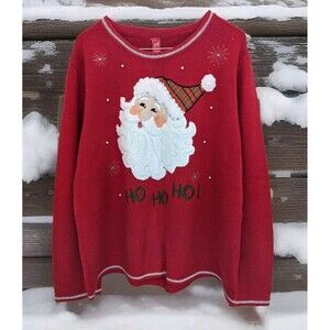 Ugly Christmas Sweater Red Women's Santa Crewneck Pullover